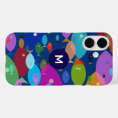 カラフルな魚の抽象的なパターンブルーモノグラム Case-Mate iPhoneケース (裏面 (横))