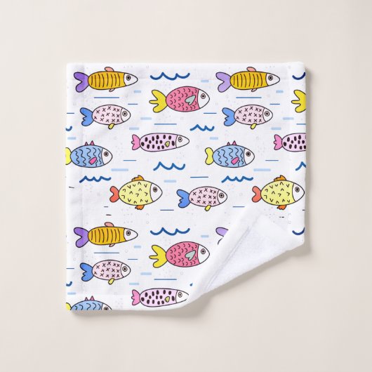 カラフルな魚の群れ バスタオルセット (ウォッシュタオル)