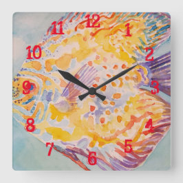 カラフルな魚 水彩 子供部屋 男の子 女の子 スクエア壁時計