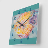 カラフルな魚 水彩 子供部屋 男の子 女の子 壁掛け スクエア壁時計 (傾斜)