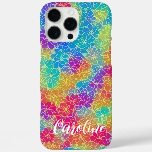 カラフルな鮮やかな虹の花柄の名前 Case-Mate iPhoneケース (裏面)