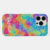 カラフルな鮮やかな虹の花柄の名前 iPhoneケース (裏面横)