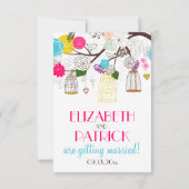 カラフルな鳥かご と 花のウェディング出欠確認カード 出欠カード (裏面)