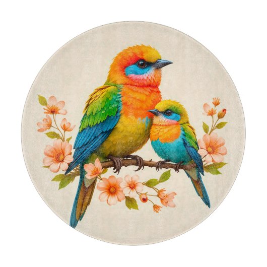 カラフルな鳥が止まる枝 カッティングボード (正面)