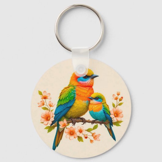 カラフルな鳥が止まる枝 キーホルダー (正面)