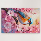 カラフルな鳥とピンクの桜 ジグソーパズル (横)