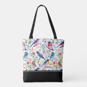 カラフルな鳥と幻想的な花の模様 トートバッグ (裏面)