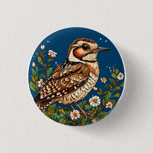 カラフルな鳥のアート作品 缶バッジ (正面)