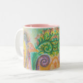 カラフルな鳥のデザインのコップ ツートーンマグカップ (正面左)