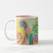 カラフルな鳥のデザインのコップ ツートーンマグカップ (左)