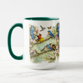 カラフルな鳥の庭園の花のアートコンボコーヒーマグ マグカップ (左)