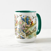 カラフルな鳥の庭園の花のアートコンボコーヒーマグ マグカップ (正面右)