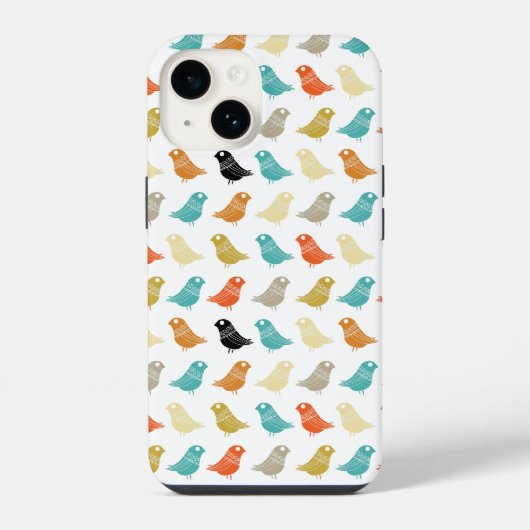 カラフルな鳥の抽象的なレトロ柄 iPhoneケース (裏面)