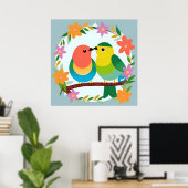 🐦 カラフルな鳥の枝の壁アート かわいい自然 🌿 ポスター (ホームオフィス)