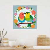 🐦 カラフルな鳥の枝の壁アート かわいい自然 🌿 ポスター (キッチン)