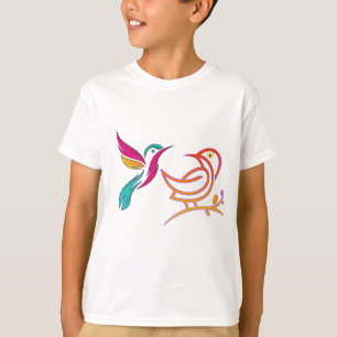 カラフルな鳥の線画 Tシャツ