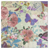 カラフルな鳥の蝶ヴィンテージの花柄パターン ファブリック (クローズアップ)