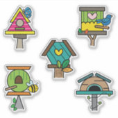 カラフルな鳥小屋のイラスト シール (正面)