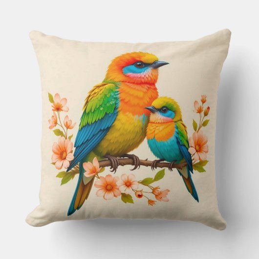 カラフルな鳥 自然愛好家 インテリア装飾アクセント クッション (正面)
