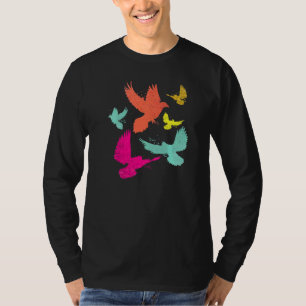 カラフルな鳩のレース Tシャツ