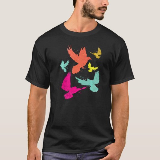 カラフルな鳩の鳥レース Tシャツ (正面)
