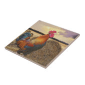 カラフルな鳴き声を上げるニワトリと干し草の山 タイル (側面)