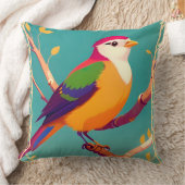 🐦 カラフルな鳴き鳥の花の枝インテリア クッション (ブランケット)