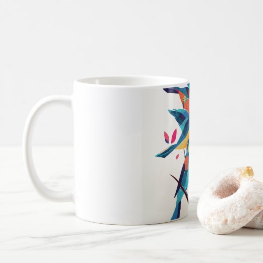 カラフルな鳴き鳥の陶器コーヒーマグ コーヒーマグカップ (ドーナツ)
