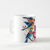 カラフルな鳴き鳥の陶器コーヒーマグ コーヒーマグカップ (正面左)