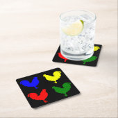 カラフルな鶏 スクエアペーパーコースター (インサイチュ)