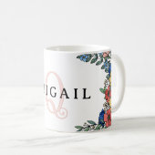 カラフルな黄色と青の珊瑚の花のモノグラム コーヒーマグカップ (正面右)