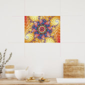 カラフルな黄色のスパイラル マンデルブロット ポスター (キッチン)