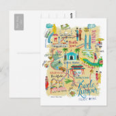 カラフルな黄色の旅行地図 クアラルンプール ポストカード (正面/裏面)