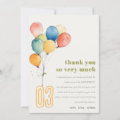 カラフルな黄色 赤 緑の風船 子供の誕生日 サンキューカード (正面)