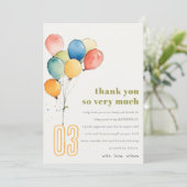 カラフルな黄色 赤 緑の風船 子供の誕生日 サンキューカード (スタンド正面)