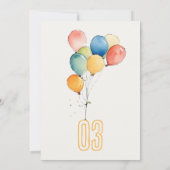 カラフルな黄色 赤 緑の風船 子供の誕生日 サンキューカード (裏面)