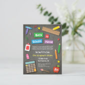 カラフルな黒板の新学期のパーティー 招待状 (スタンド正面)