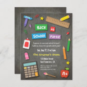 カラフルな黒板の新学期のパーティー 招待状 (正面/裏面)