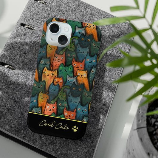 カラフルな黒猫の水彩画 iPhone 15ケース