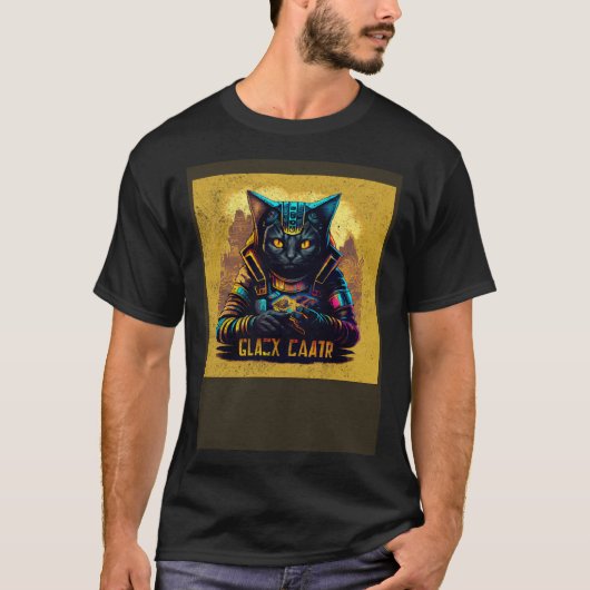 カラフルな黒猫ゲーマー Tシャツ (正面)