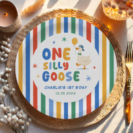 カラフルな1才のバカガチョウの子供の誕生日 ペーパープレート