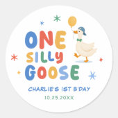 カラフルな1歳のバカガチョウの子供の誕生日 ラウンドシール (正面)