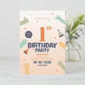 カラフルな1歳の誕生日招待状 招待状 (スタンド正面)