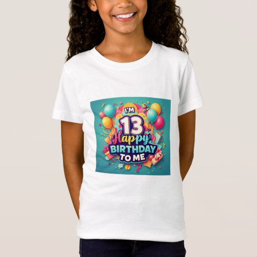 カラフルな13歳の誕生日 女の子のための色とりどりのナンバー Tシャツ (正面)