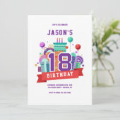 カラフルな18歳の誕生日パーティー 招待状 (スタンド正面)