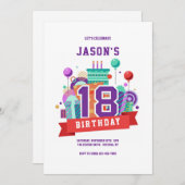 カラフルな18歳の誕生日パーティー 招待状 (正面/裏面)
