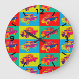 カラフルな1971年式ランドローバー ピックアップトラック ポップアート ラージ壁時計