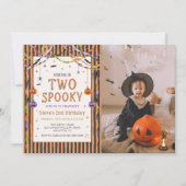 カラフルな2つのスプーキー ハロウィン バースデー 写真 招待状 (正面)