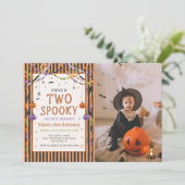 カラフルな2つのスプーキー ハロウィン バースデー 写真 招待状 (スタンド正面)