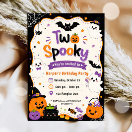カラフルな2つのスプーキー ハロウィン 誕生日パーティー 招待状